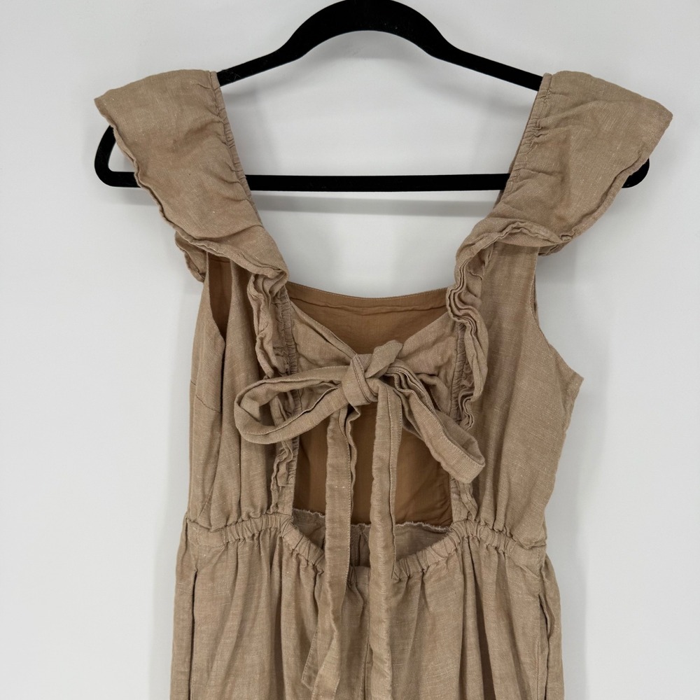 MADEWELL LINEN BLEND RUFFLE TIE-BACK JUMPSUIT SEED KHAKI SIZE 0 BEACH VACATION - Picture 6 of 9